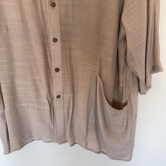 Gaya Silk Cotton Beige Button Down Tunic Asymmetrical Top M/L - Picture 3 of 5